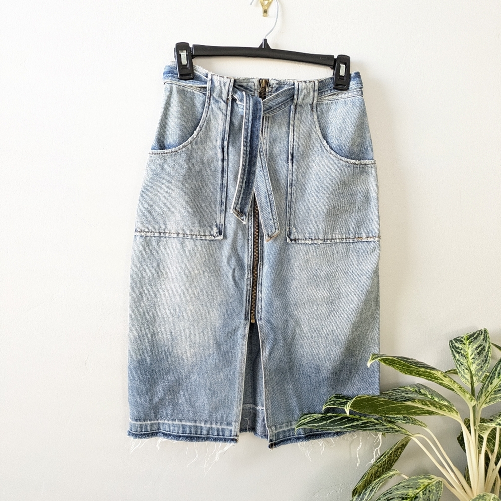 Sea New York Light Blue Distressed Denim Skirt
